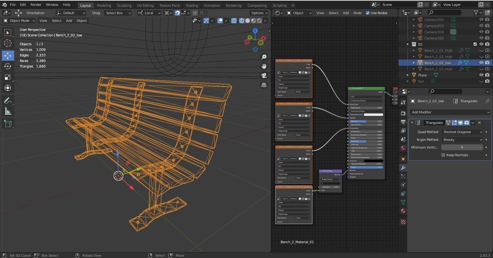 Street bench Low-poly 3D model_31