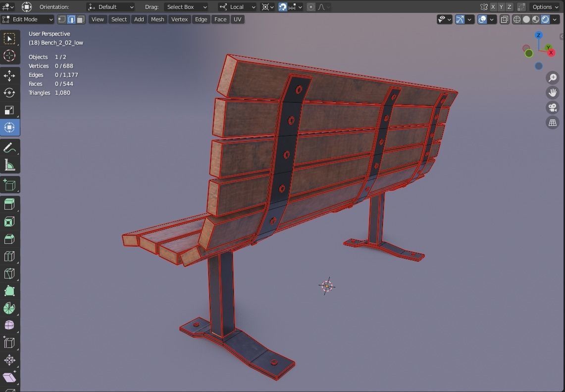 Street bench Low-poly 3D model_32