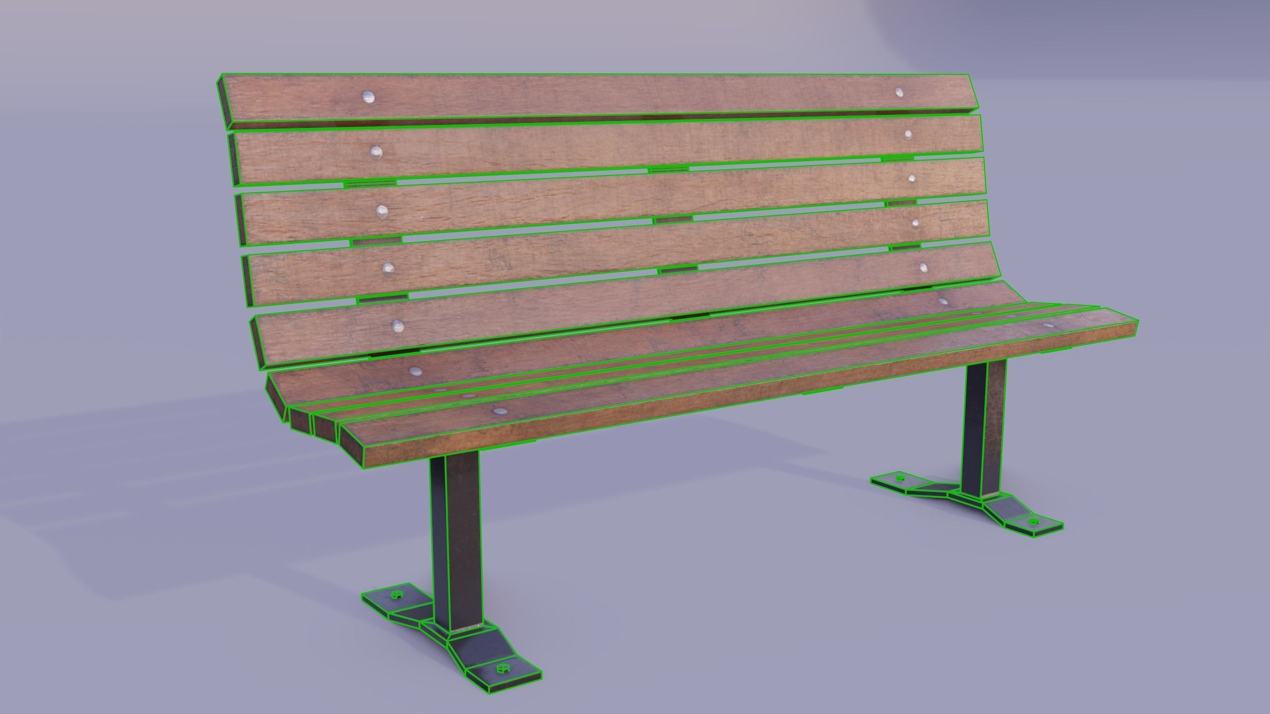 Street bench Low-poly 3D model_3