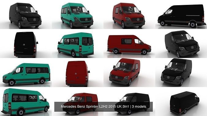 Mercedes Benz Sprinter L2H2 2015 UK 3in1 3D Model Collection