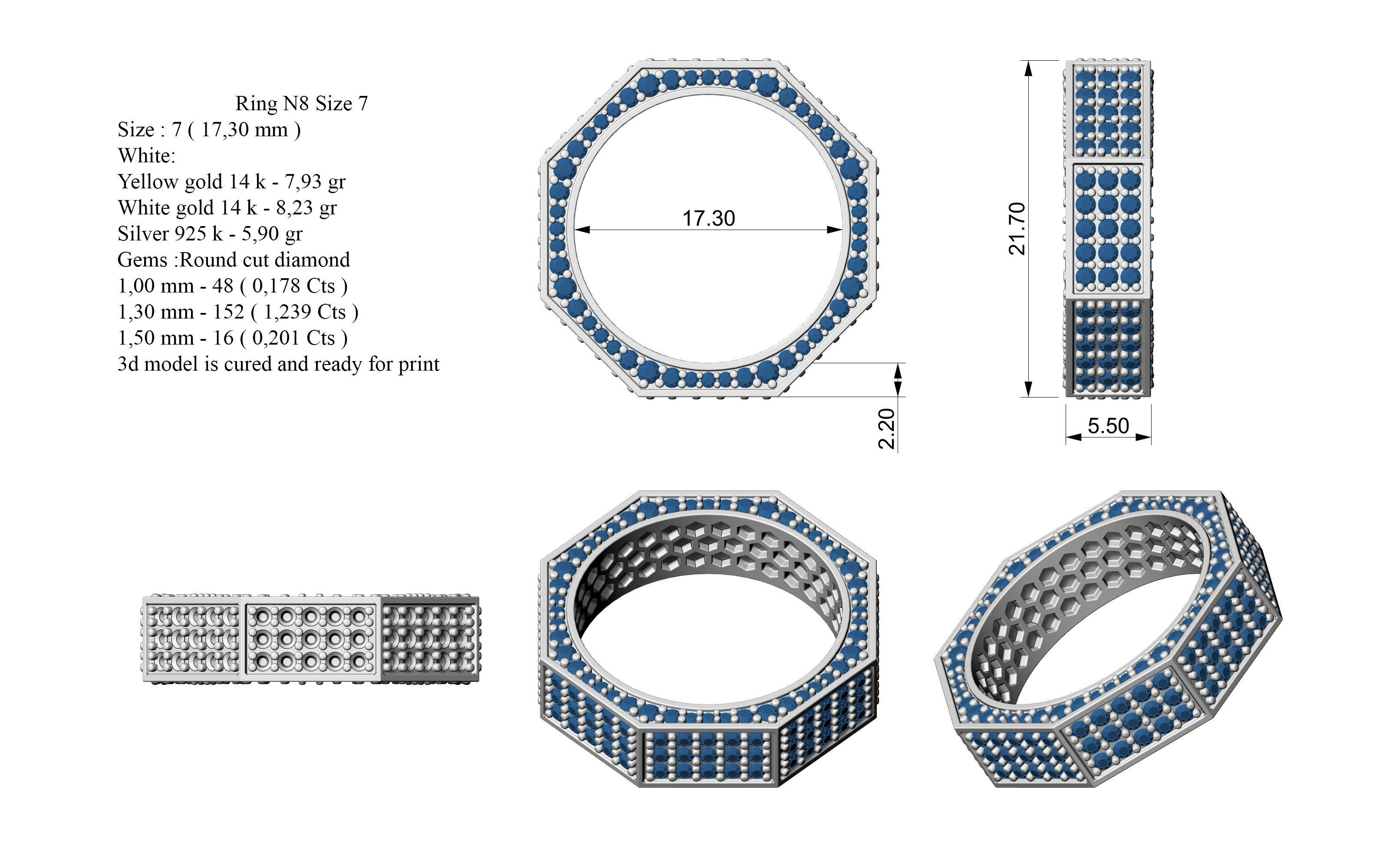 Ring N8 Size 7 3D print model_12