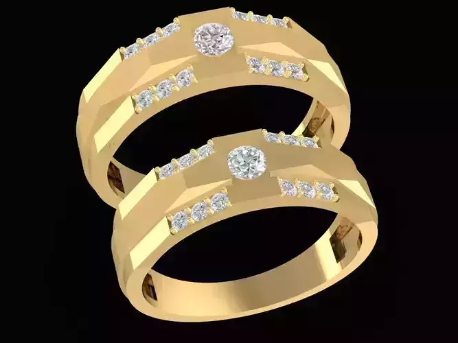Modern Couple Diamond Band Rings Set  2468