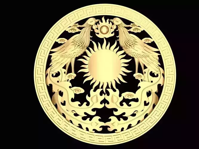 Oriental Dragon and Phoenix Round Pendant  2469