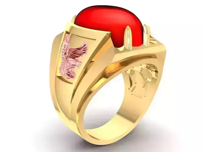 Eagle Red Oval Gemstone Men Ring  2470