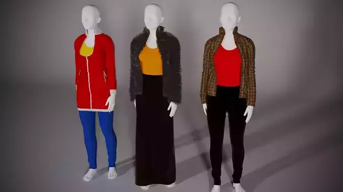 Mannequin three mannequins wearing different clothes 3D model