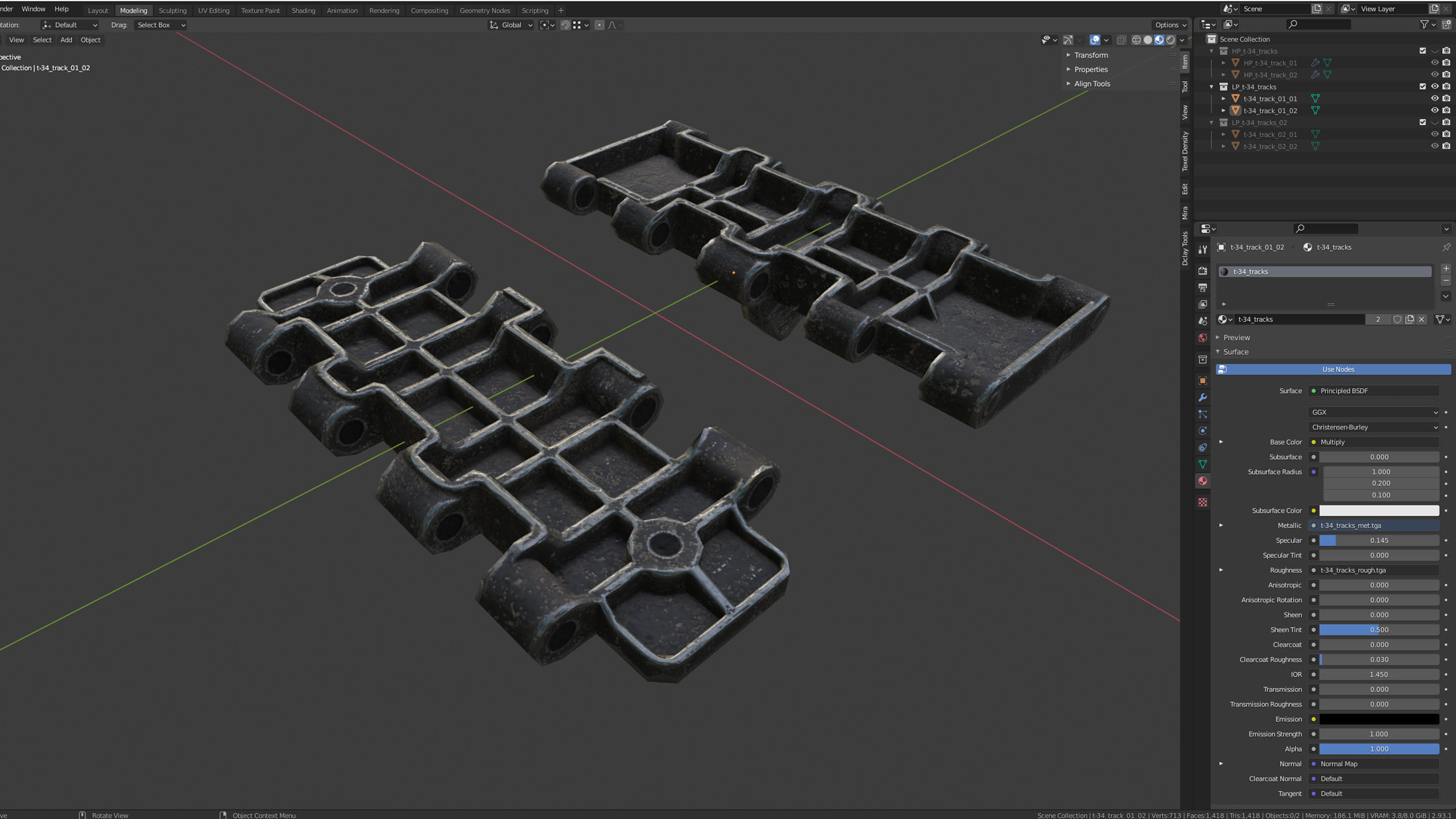 T-34 Tank Tracks Set Low-poly 3D model_14