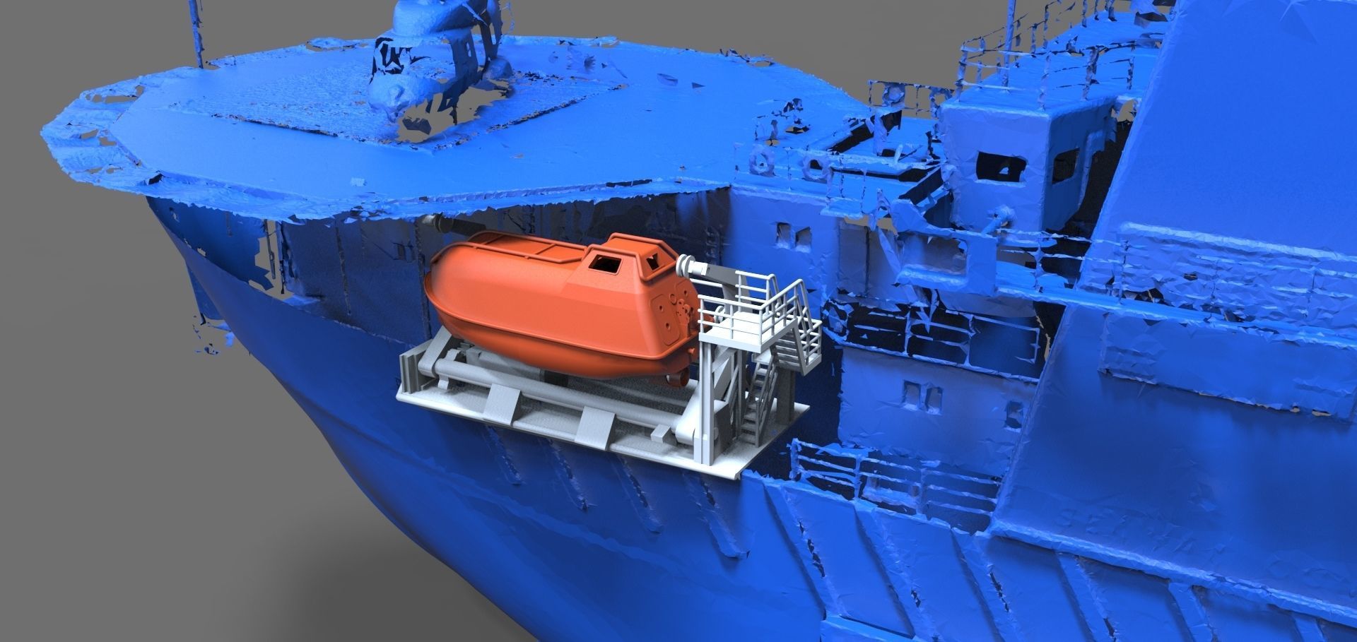 Lifeboat type A with davit for Seabex One 3D print model_3