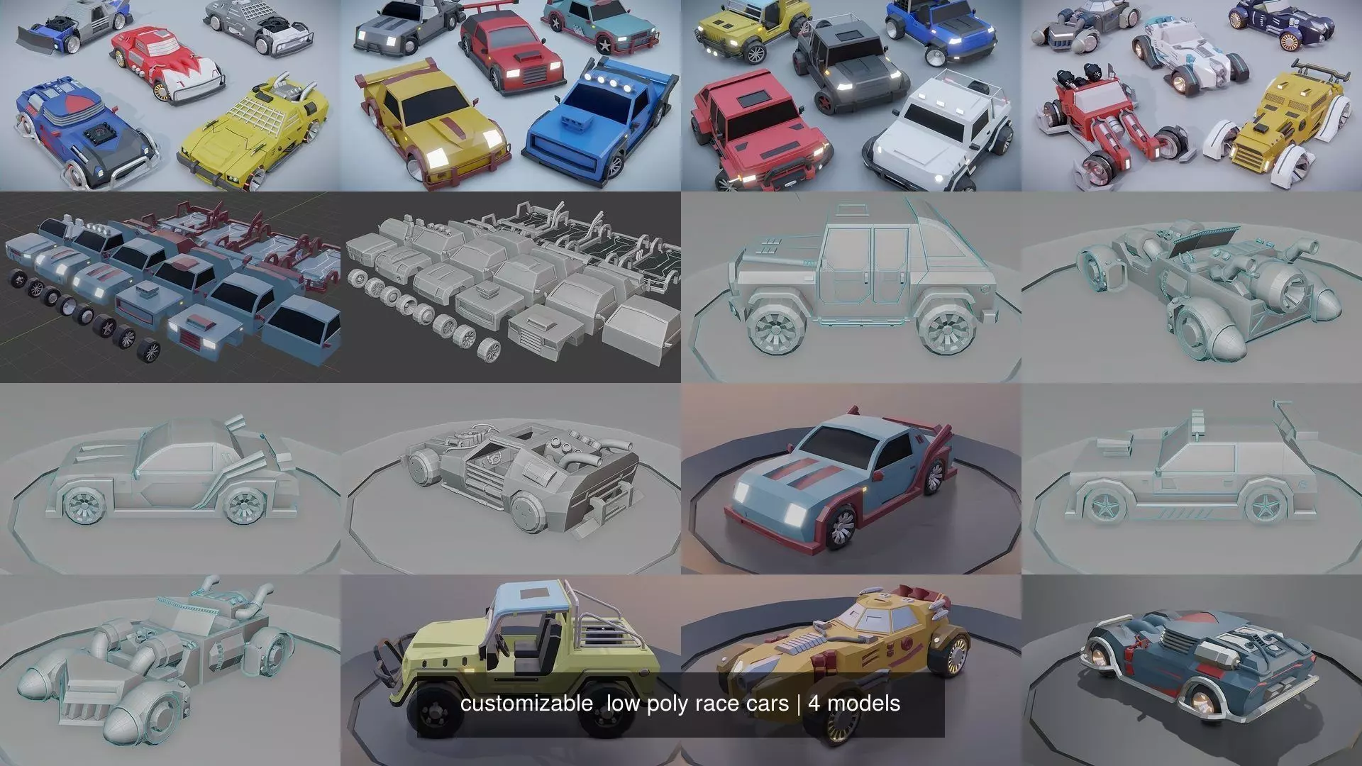 customizable  low poly race cars 3D Model Collection_0