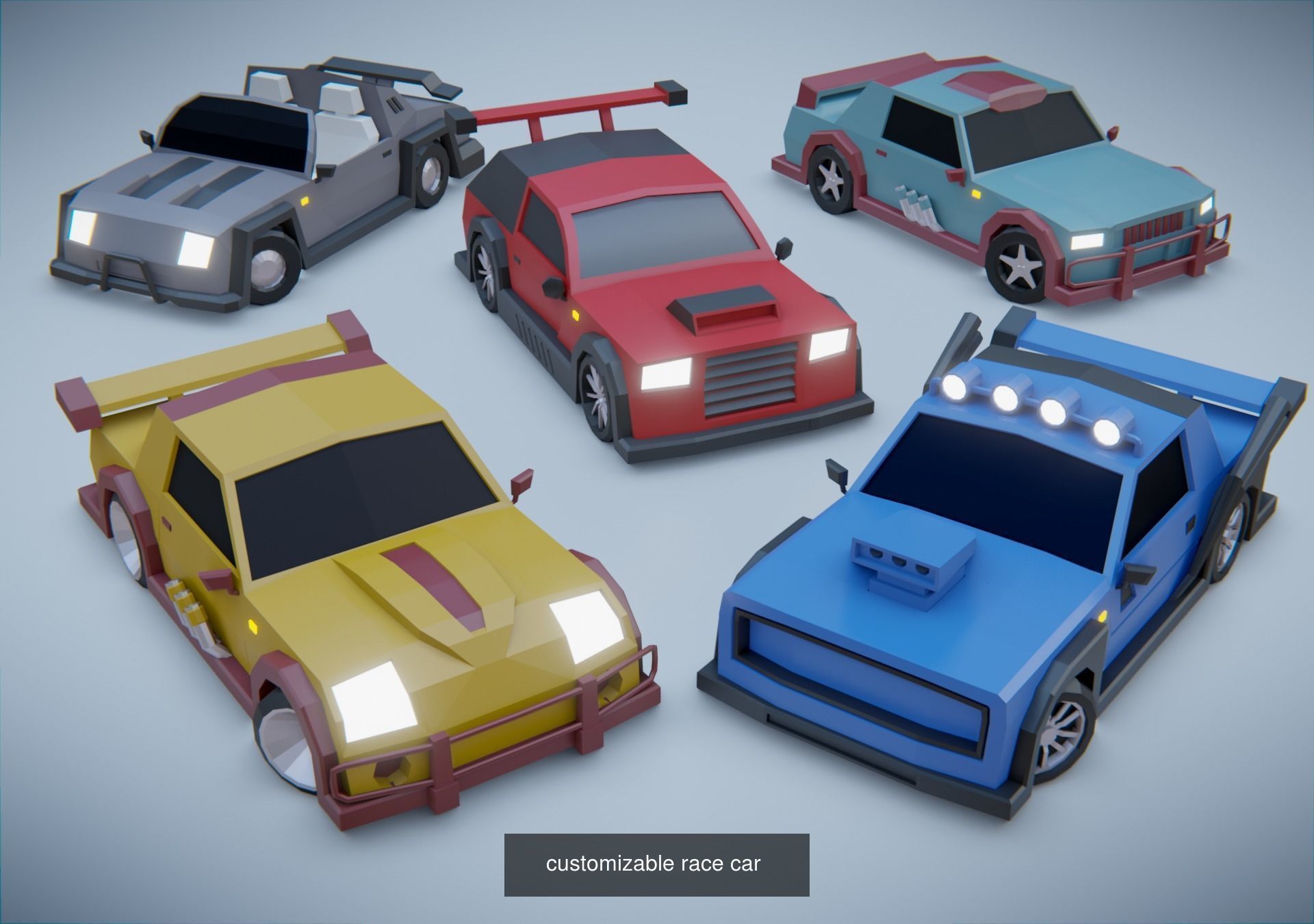customizable  low poly race cars 3D Model Collection_6