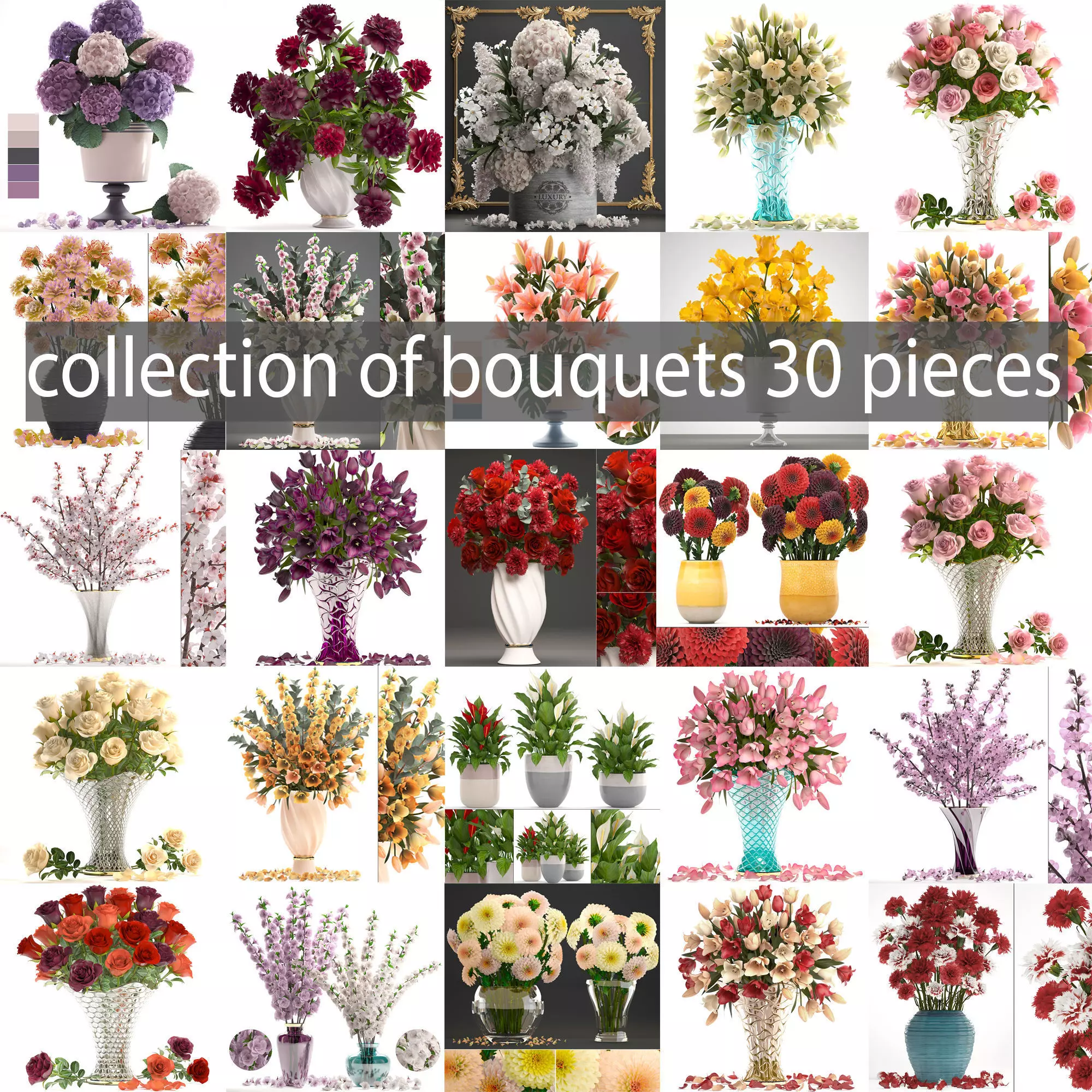 Collection of bouquets 30 pieces 3D model_0