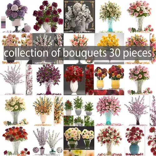 Collection of bouquets 30 pieces 3D model