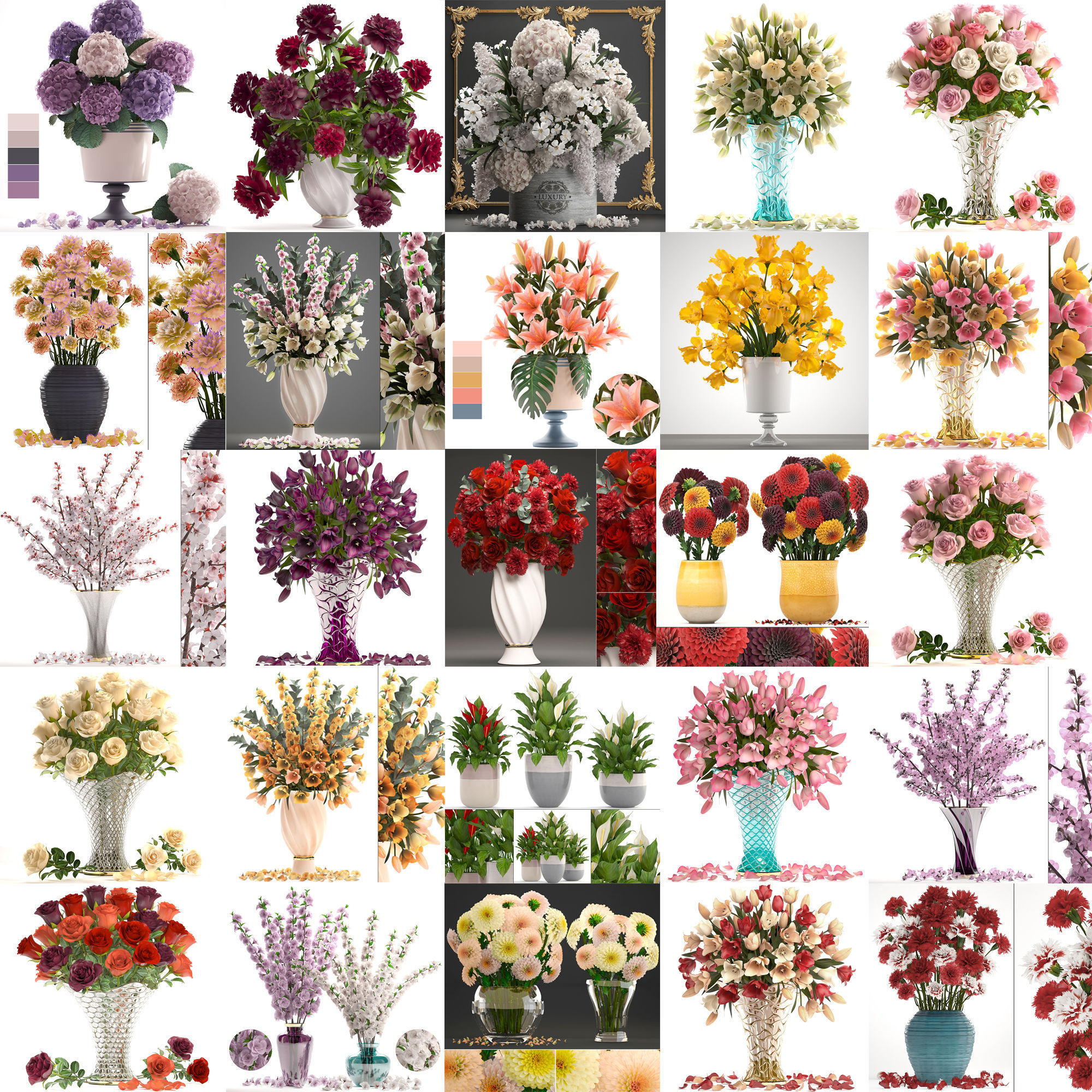 Collection of bouquets 30 pieces 3D model_1