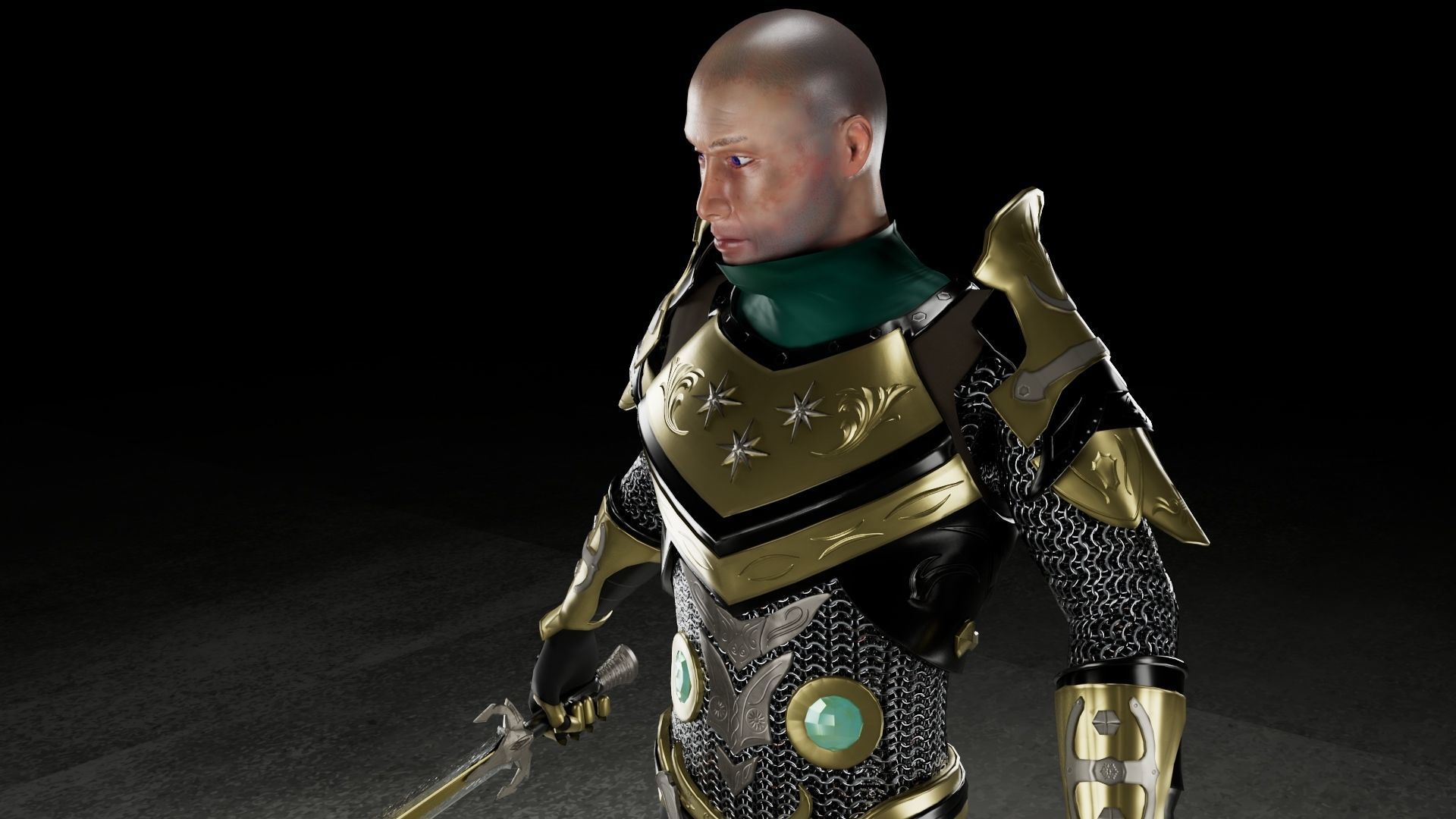 Warrior 3D model knight in armor Low-poly 3D model_5