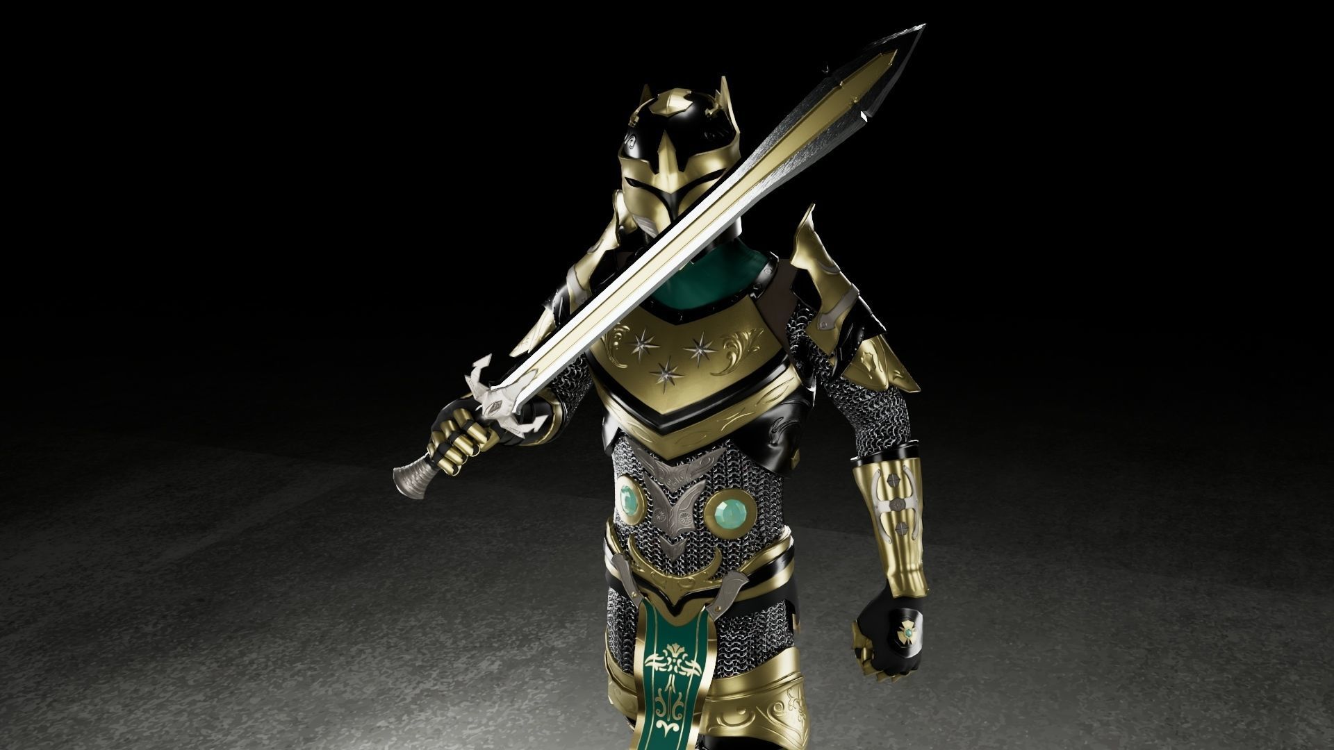 Warrior 3D model knight in armor Low-poly 3D model_7