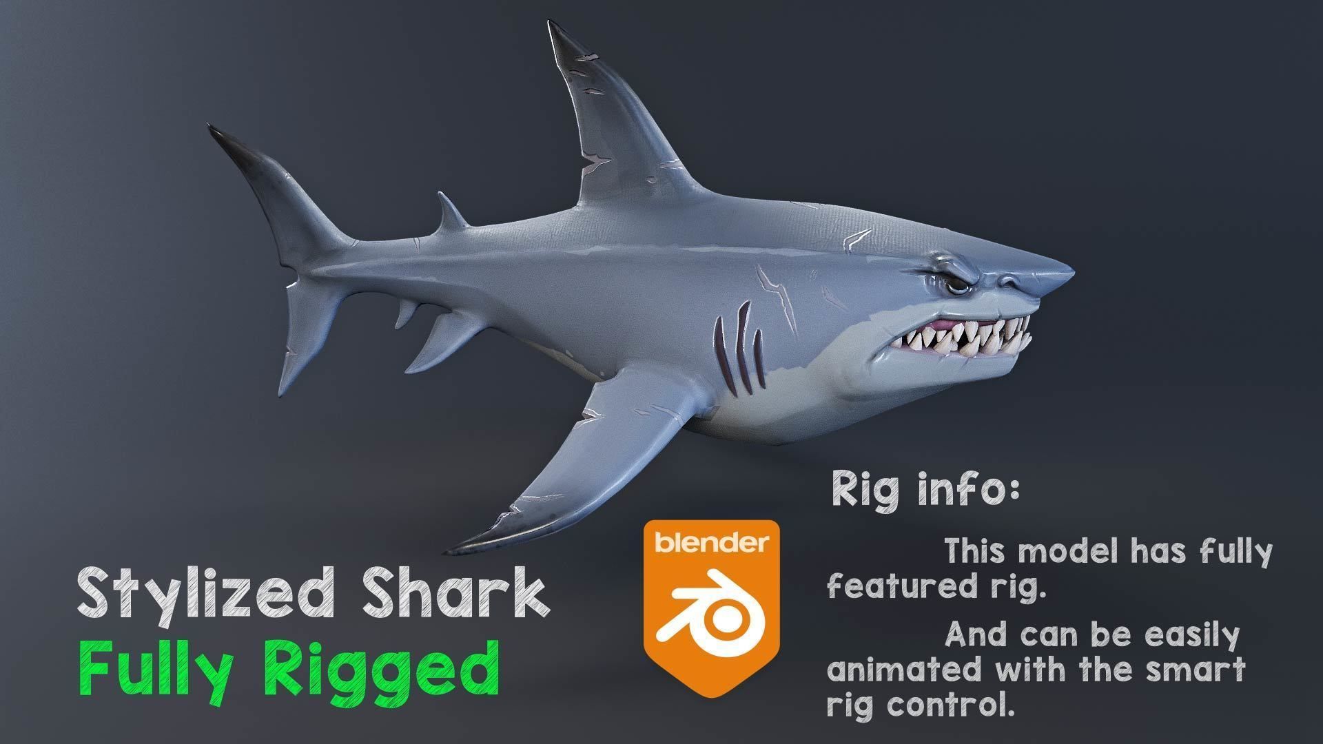 Stylized Shark rigged 3D model_1