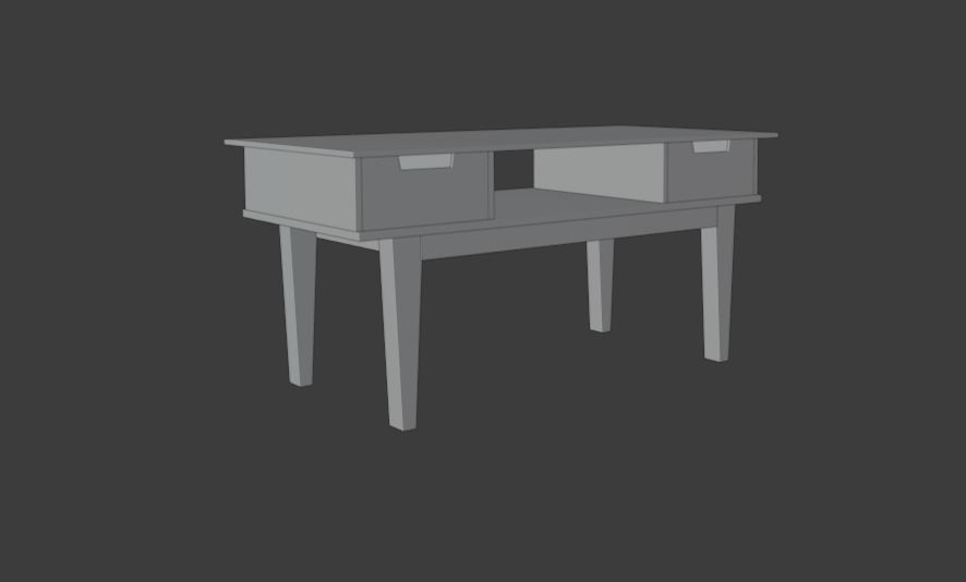 Table wooden desk with drawers Free low-poly 3D model_1
