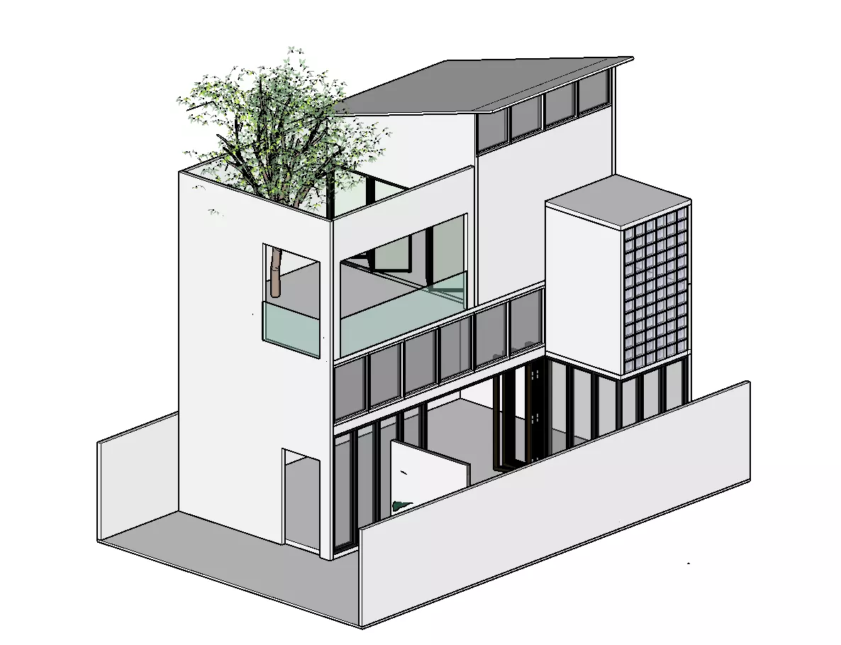 Townhome house with tree on roof Free 3D model