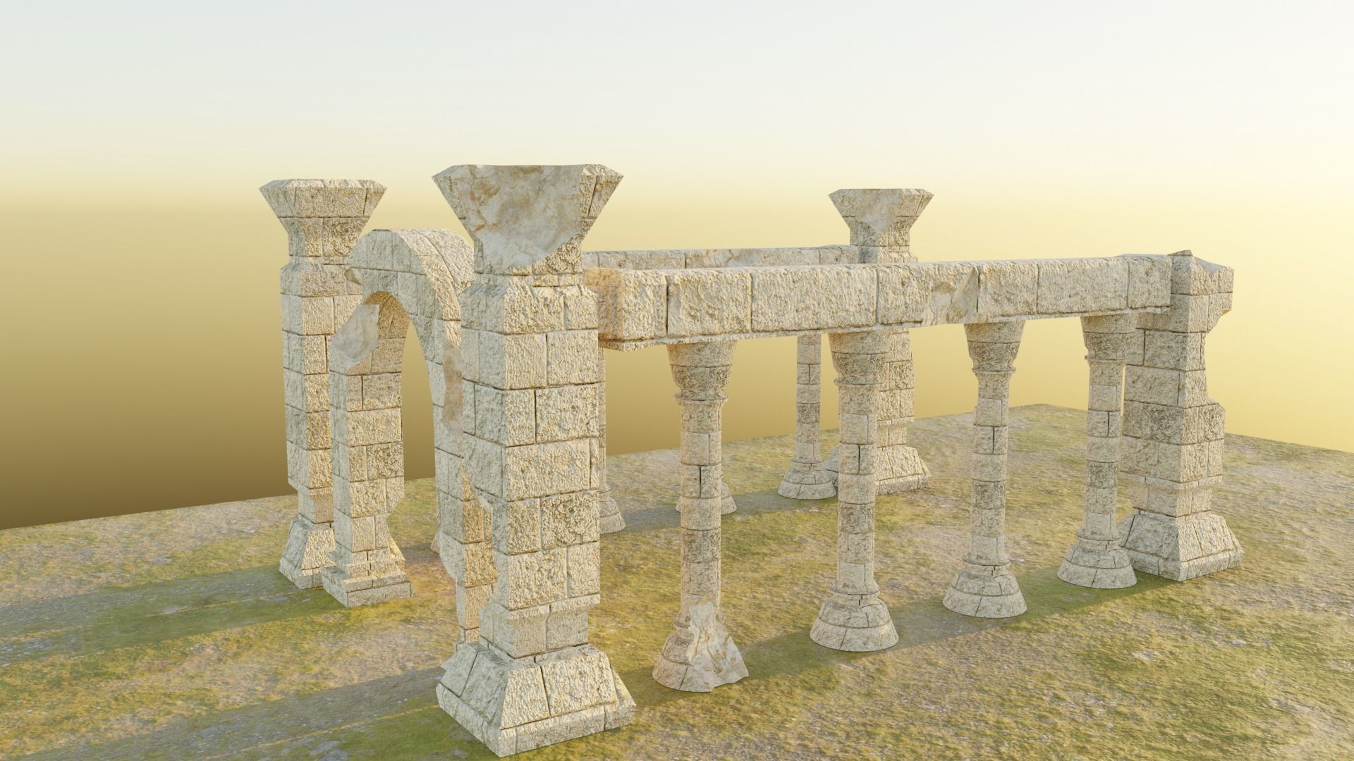 Ancient Temple Ruins Low-poly 3D model_6