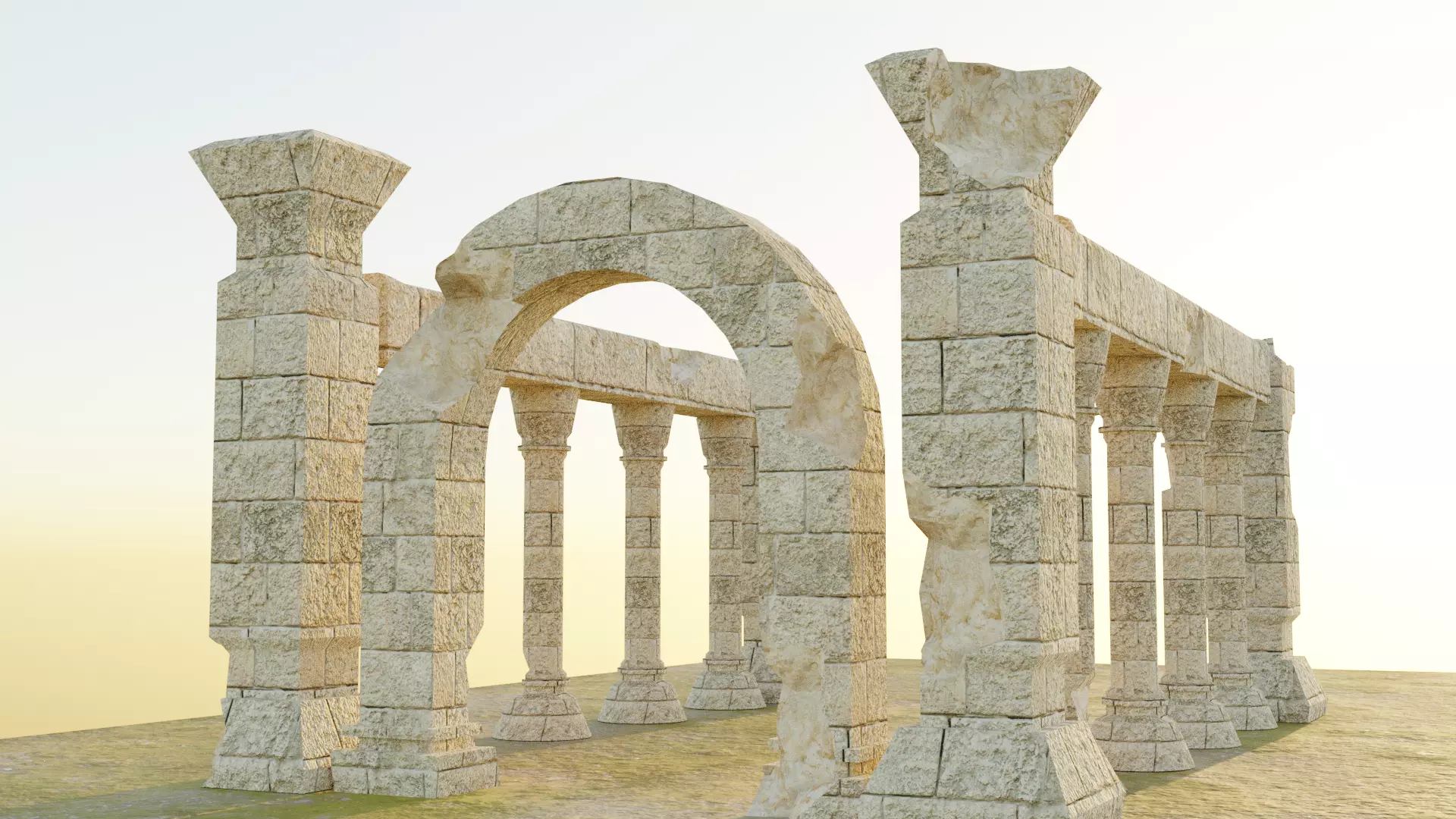 Ancient Temple Ruins Low-poly 3D model_0