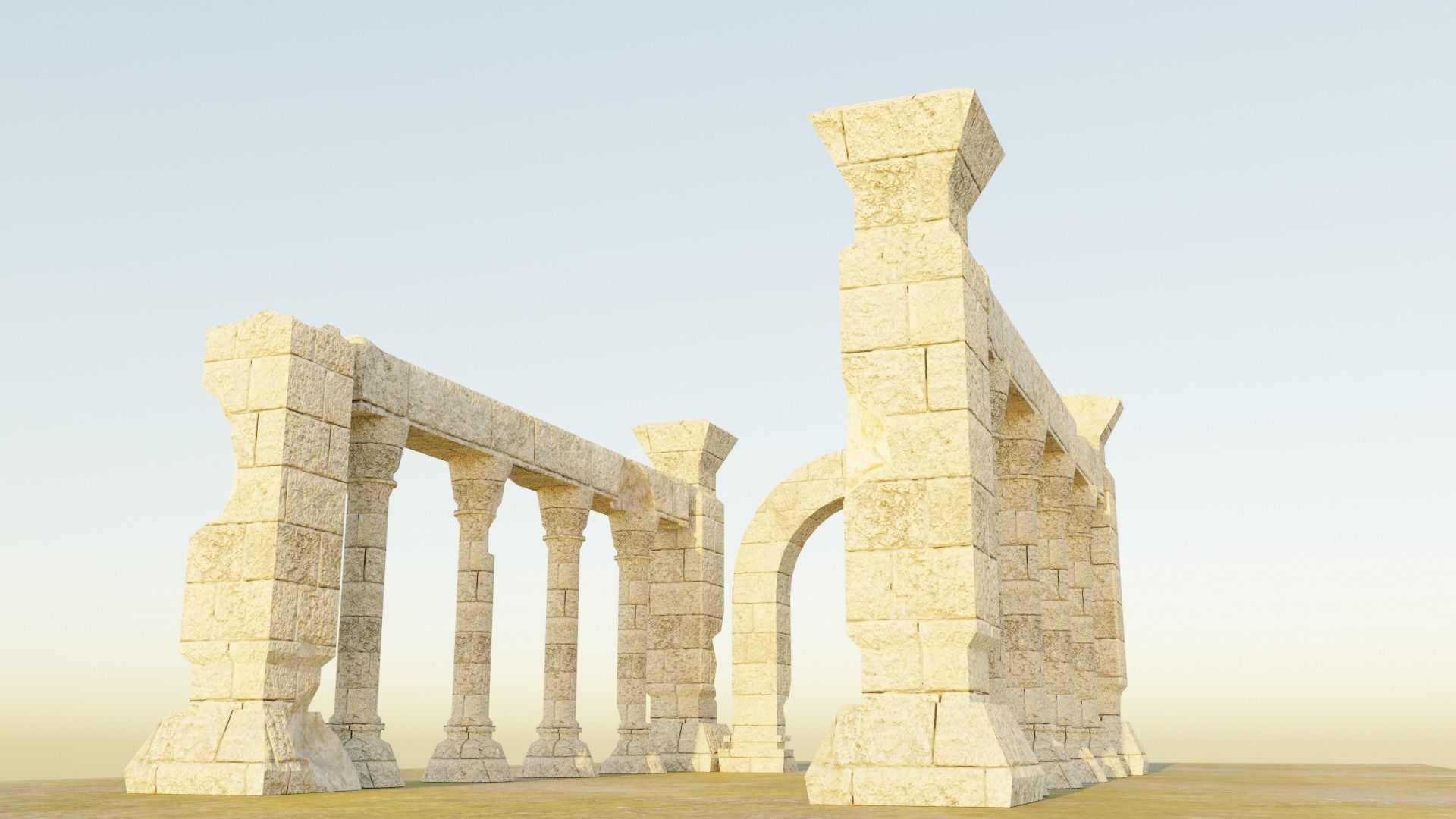 Ancient Temple Ruins Low-poly 3D model_3