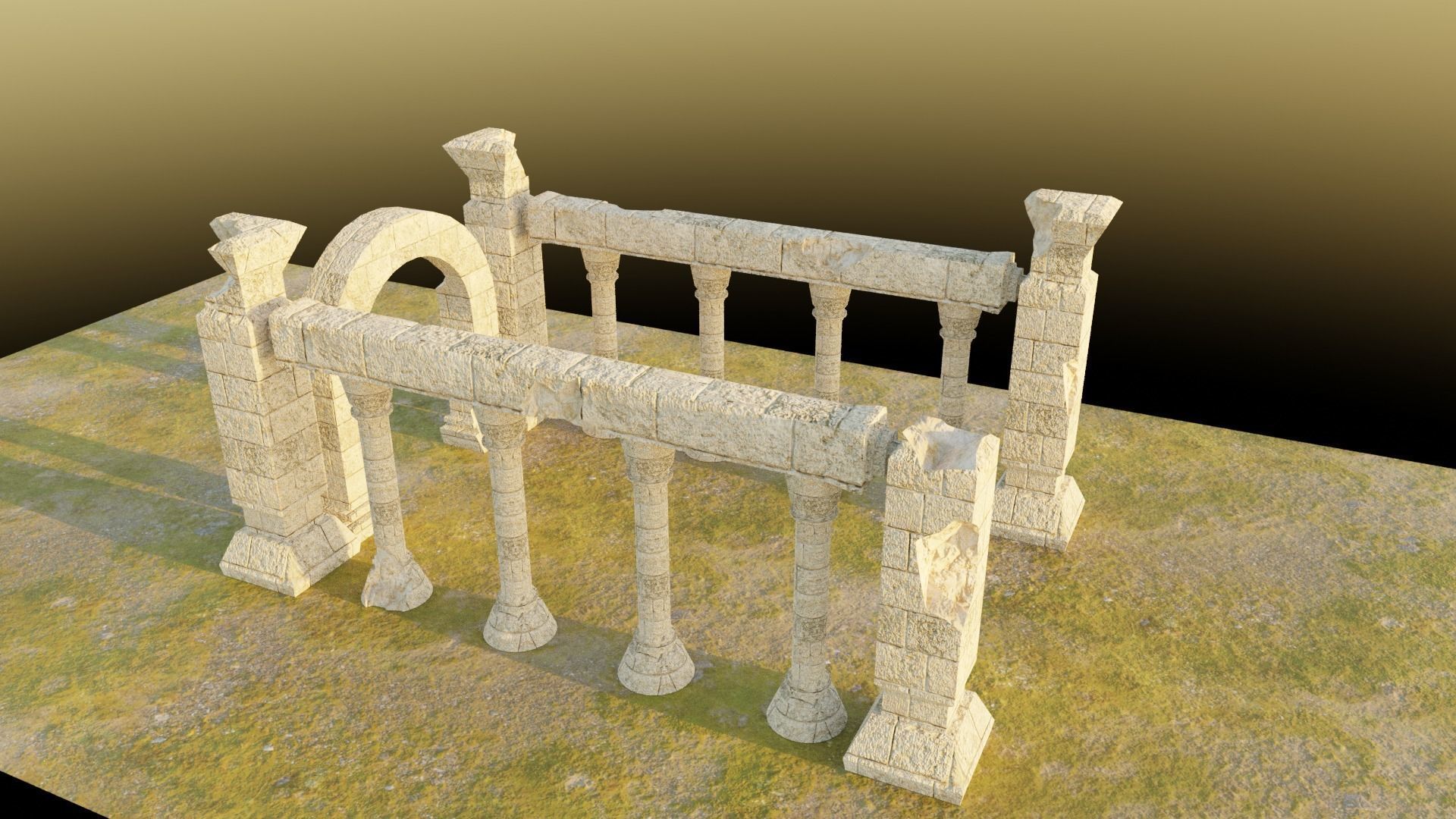 Ancient Temple Ruins Low-poly 3D model_5