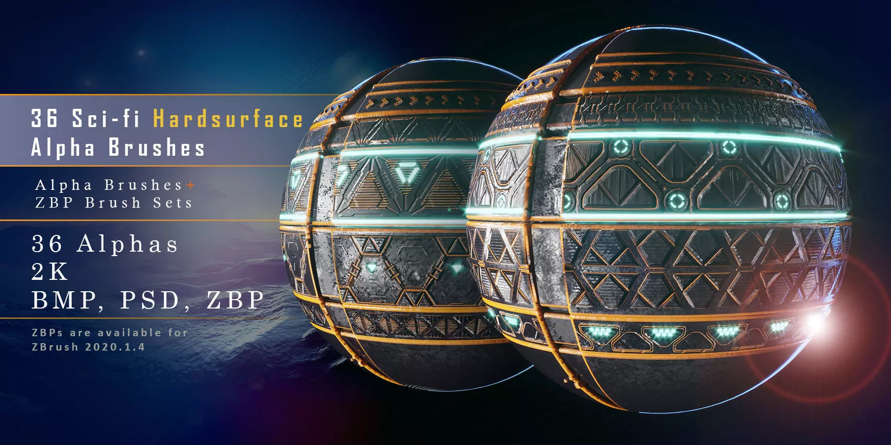 36 Sci-Fi Hardsurface Trim Brushes 3D model