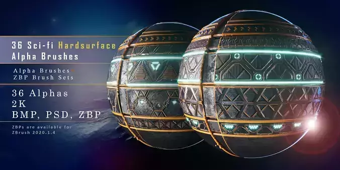 36 Sci-Fi Hardsurface Trim Brushes 3D model
