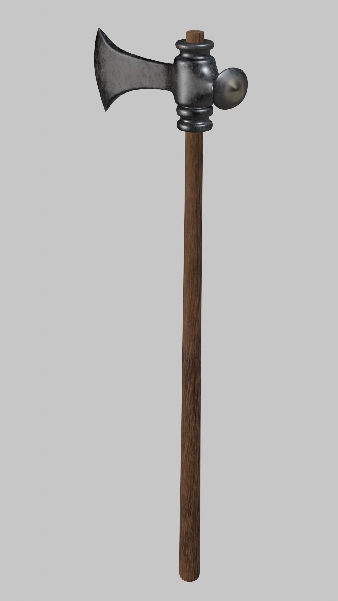 Classic Germanic poleax with wooden handle 3D model_2