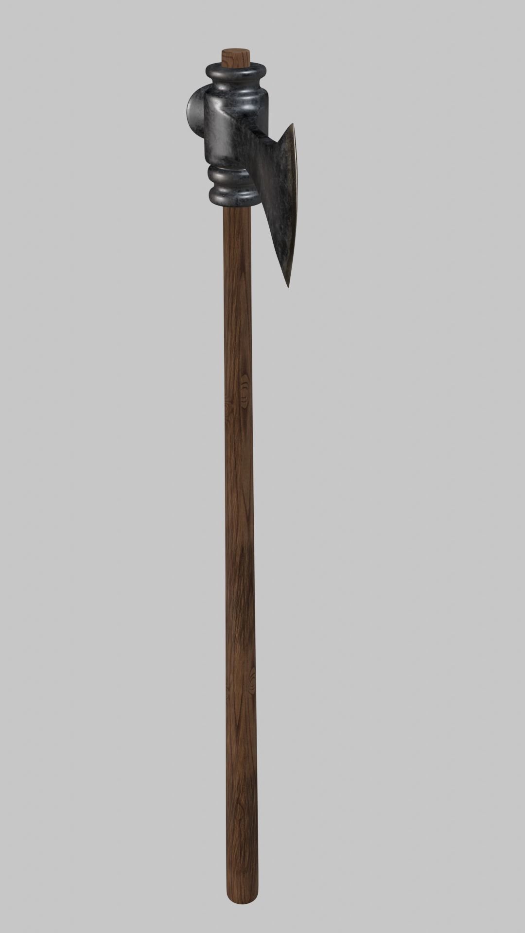 Classic Germanic poleax with wooden handle 3D model_7