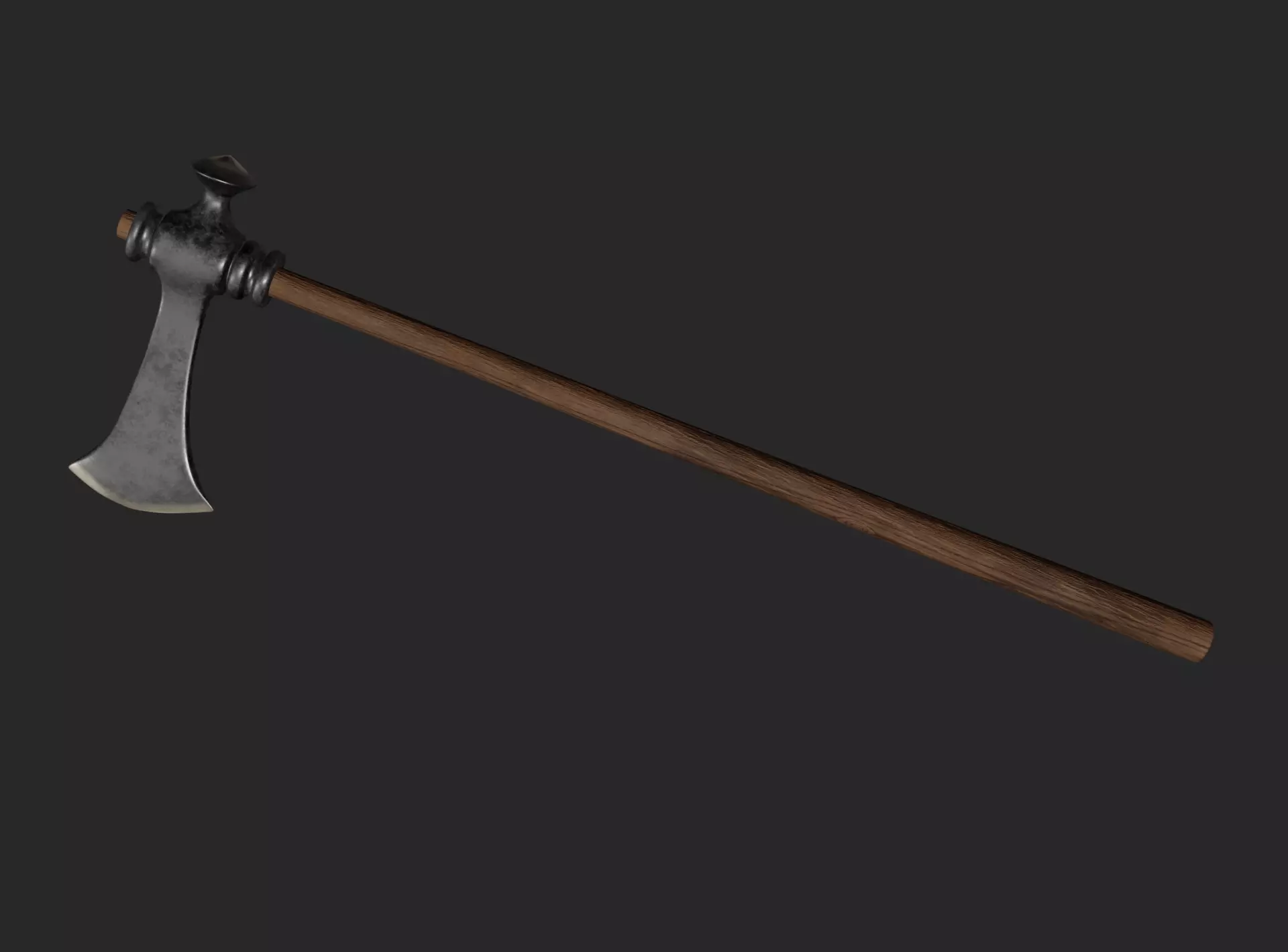 Classic Germanic poleax with wooden handle 3D model_0