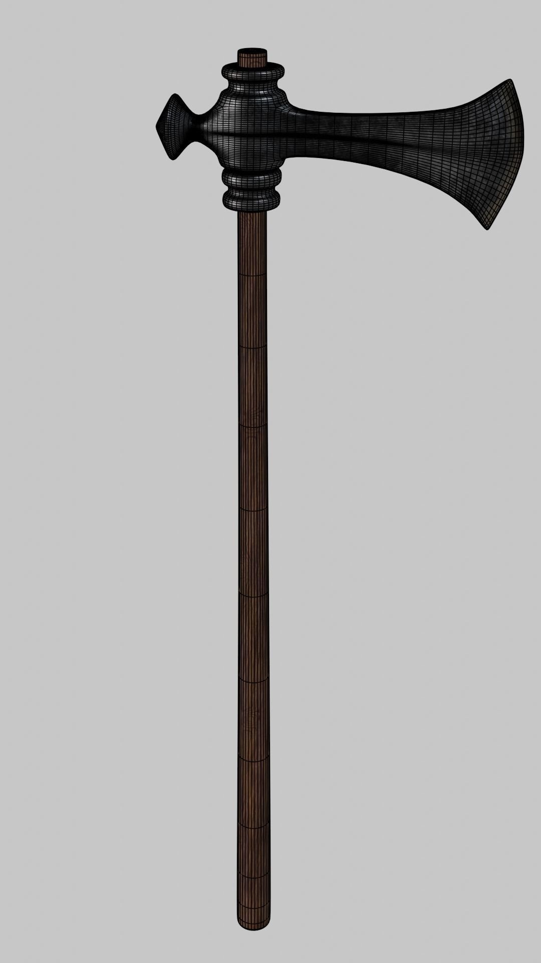 Classic Germanic poleax with wooden handle 3D model_8