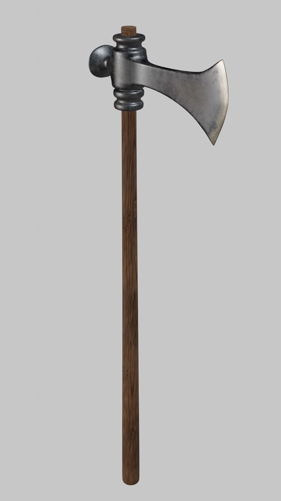 Classic Germanic poleax with wooden handle 3D model_6