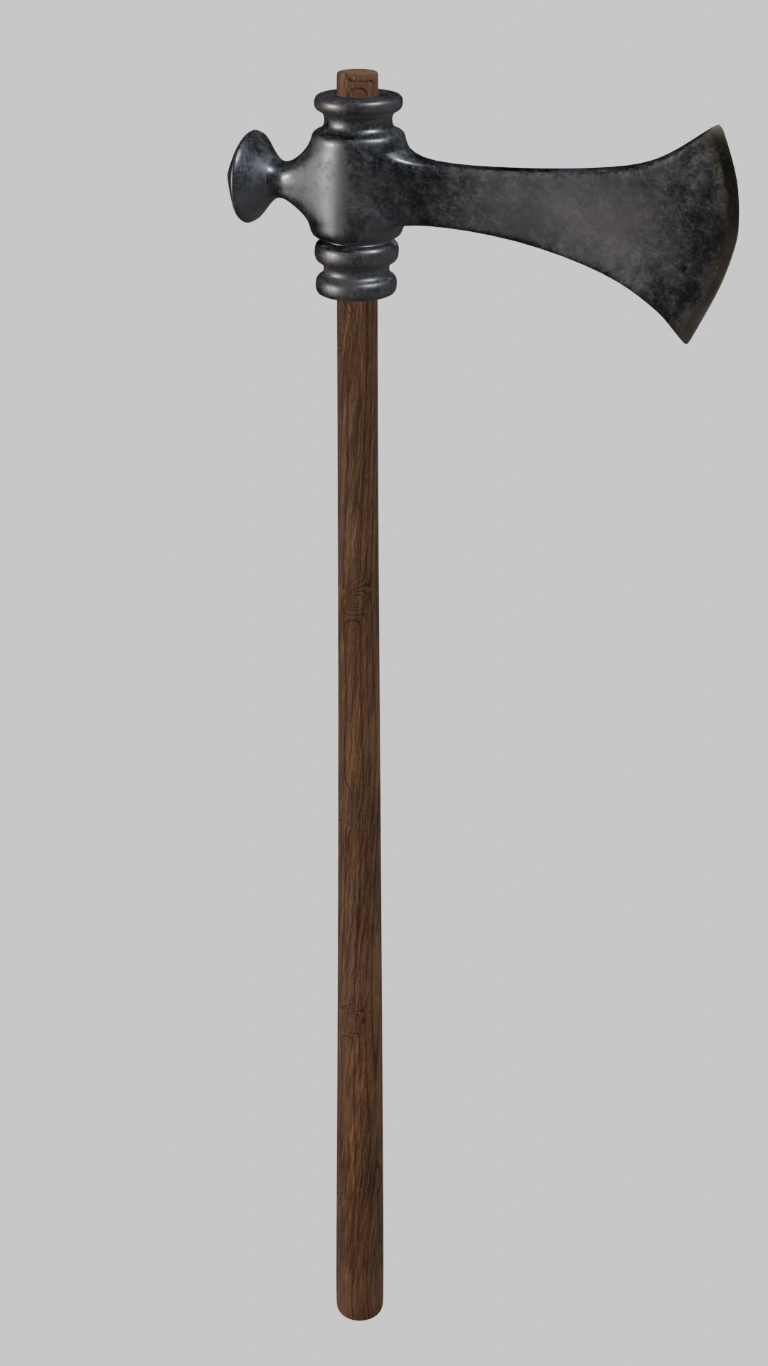 Classic Germanic poleax with wooden handle 3D model_5