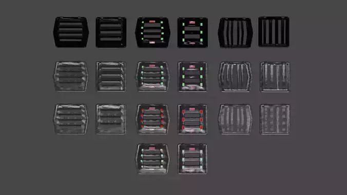 Procedural air conduct grates for sci-fi game or industrial area Low-poly 3D model