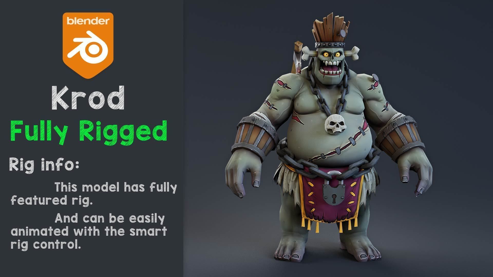 Halloween stylized monster - Krod rigged 3D model_1