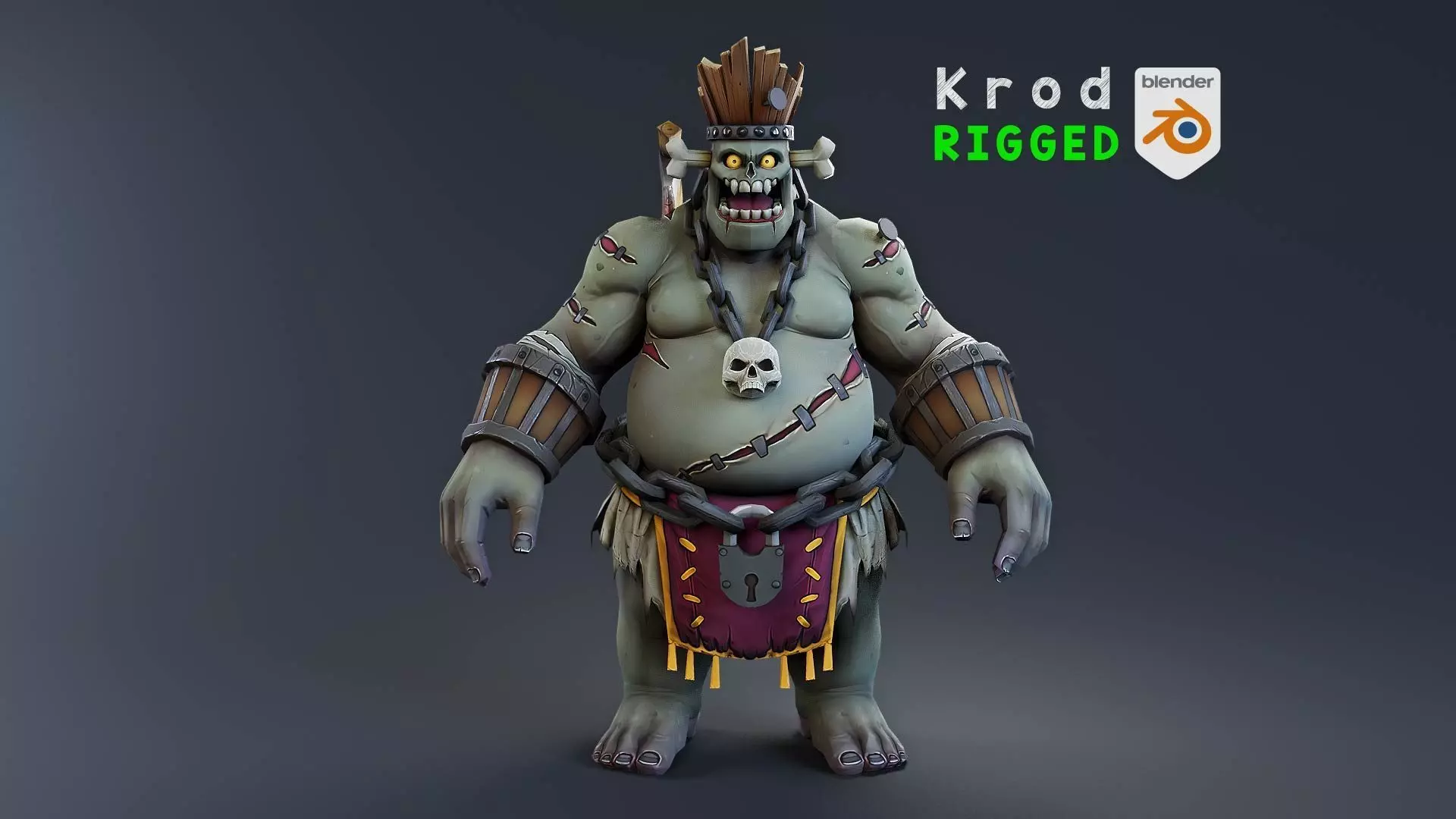 Halloween stylized monster - Krod rigged 3D model_0
