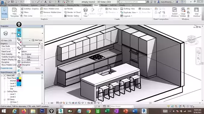 Revit modern kitchen cabinet families 3D model