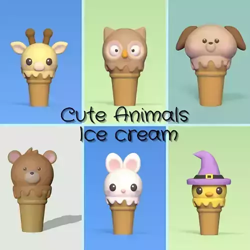 Cute Animals Ice Cream 3D Model Collection