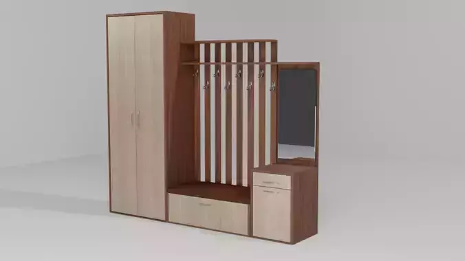 Firnuture 3d model wooden wardrobe with mirror and drawers
