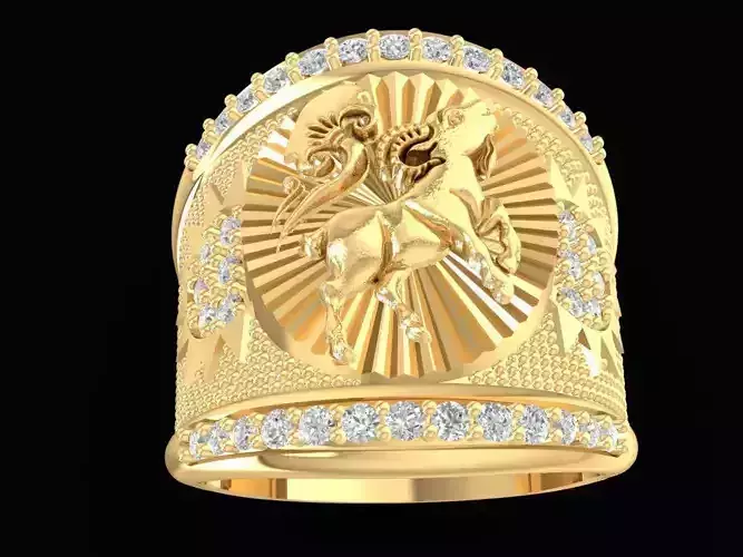 Majestic Horse Signet Diamond Men Ring  2478