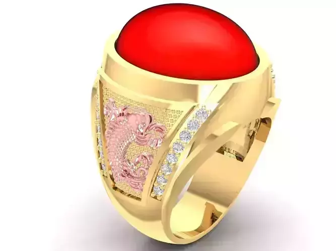 lucky fengshui ruby man ring with carps 2847