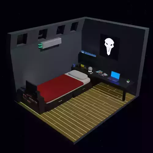 Low-Poly Neon Hikka Room Low-poly 3D model