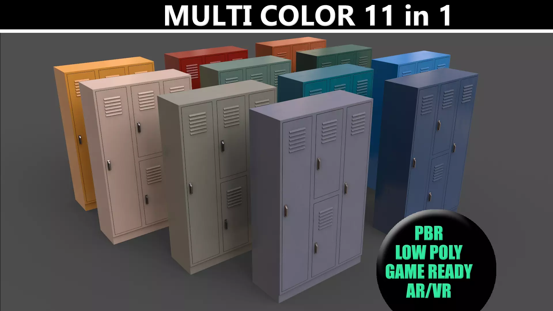 PBR School Gym Locker 05 - Multi color Pack 3D Model Collection_0