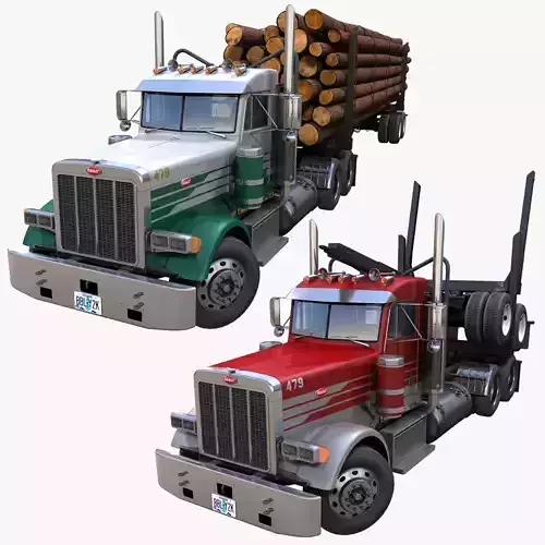 Peterbilt 379 log truck Low-poly 3D model