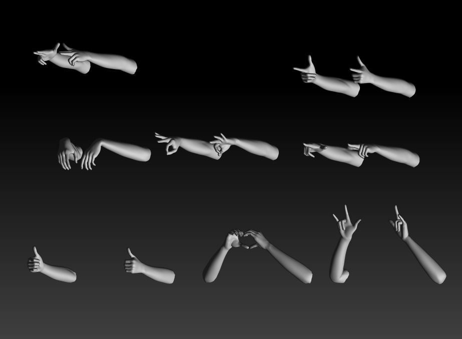 Pack of 8 models of female hands 3D model_1