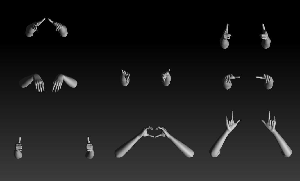 Pack of 8 models of female hands 3D model_2
