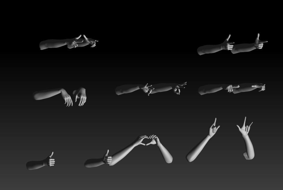 Pack of 8 models of female hands 3D model_3