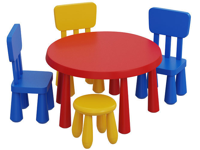 Ikea MAMMUT stool chair table 3D model
