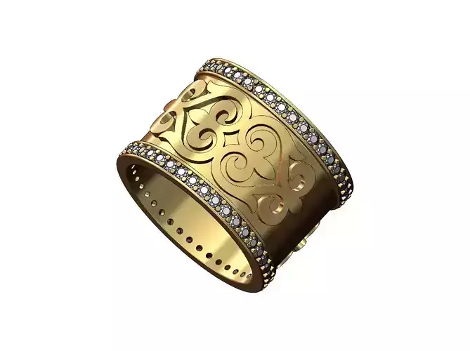 Wide italian floral scroll diamond band US sizes 6 7 8 