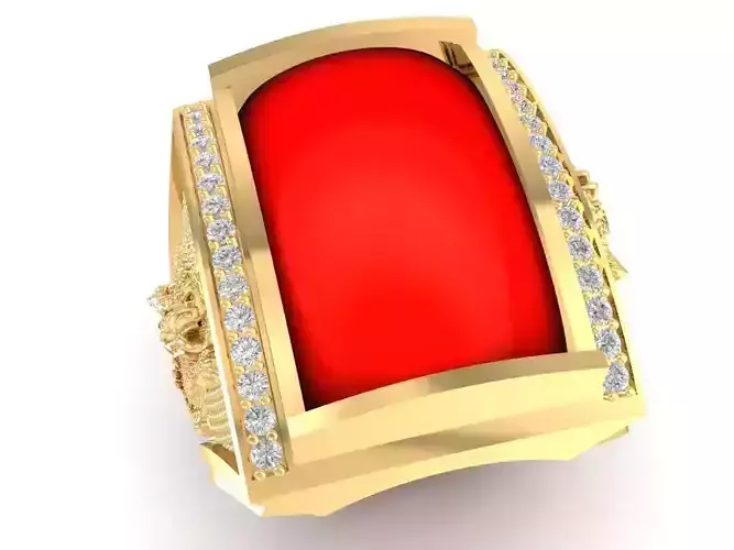 Bold Red Oval Dragon Signet Ring for Men  2489